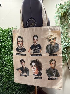 Out of Print Beige Literary Portraits Canvas Tote Bag